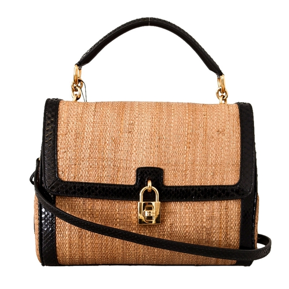 DOLCE & GABBANA Exotic Python Beige Raffia Designer Satchel Shoulder Han… - Picture 3 of 9